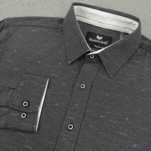 Buttercloth Shirt Mens Large Charcoal Grey Heather Performance Flex Button Up
